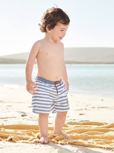 Surf Swim Shorts for Babies BLUE MEDIUM STRIPED 