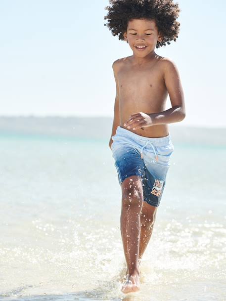 Dip-Dye Swim Shorts for Boys BLUE DARK ALL OVER PRINTED 