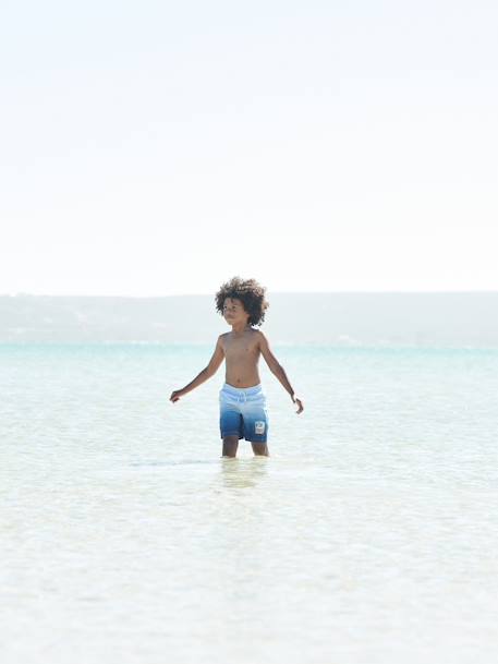 Dip-Dye Swim Shorts for Boys BLUE DARK ALL OVER PRINTED 