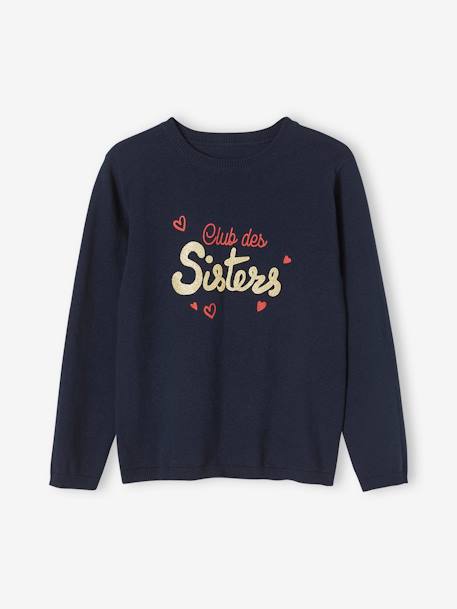 Top with Message & Iridescent Inscription in Relief, for Girls BLUE MEDIUM SOLID WITH DESIGN 