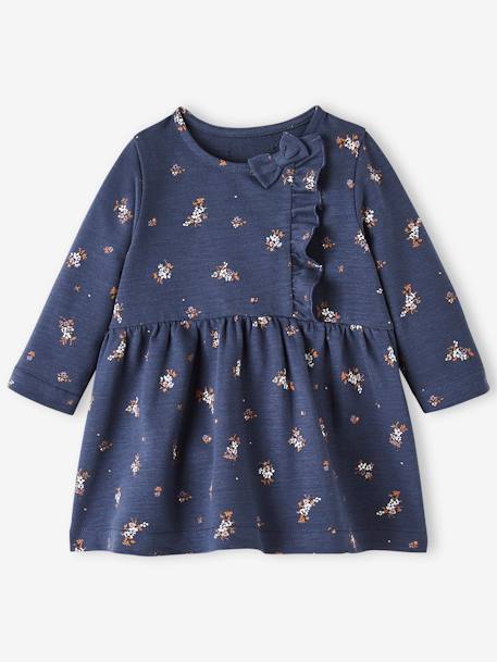 Marl-Effect Fleece Dress for Babies BLUE DARK ALL OVER PRINTED 