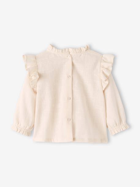 Frilly Blouse in Slub Fabric for Babies BEIGE LIGHT SOLID+sky blue 