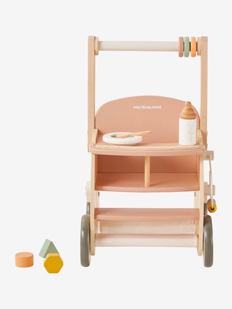 Walker with Seat for Doll, in FSC® Wood green+pink 