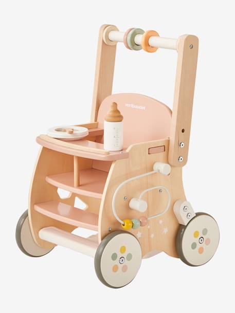 Walker with Seat for Doll, in FSC® Wood green+pink 