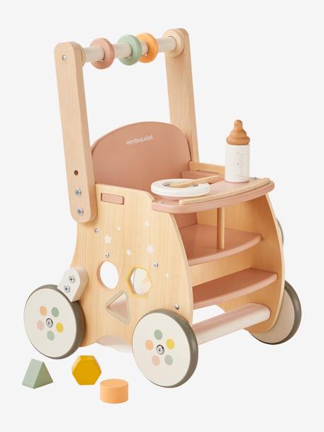 Walker with Seat for Doll, in FSC® Wood green+pink 