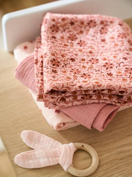 Pack of 3 Muslin Squares in Cotton Gauze, by BÉBÉ BOHÈME Pink 