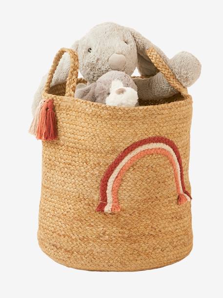 Rainbow Basket, in Jute BEIGE MEDIUM SOLID WITH DECOR 