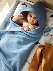 Baby-Bath Cape in Cotton Gauze + Bath Mitt for Babies, Little Dino Theme