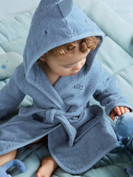 Little Dino Bathrobe for Babies BLUE DARK SOLID 