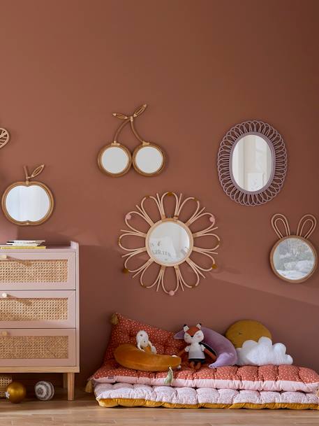 Rattan Mirror with Pompoms Camel 