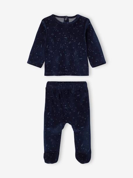 Pack of 2 Velour Pyjamas with Glow-in-the-Dark Planets, for Baby Boys BLUE DARK TWO COLOR/MULTICOL 