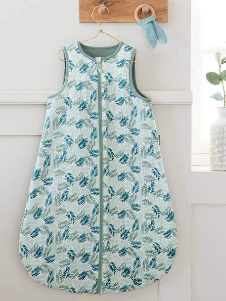 Summer Special Sleeveless Baby Sleep Bag with opening in the middle, Tropical GREEN MEDIUM ALL OVER PRINTED 