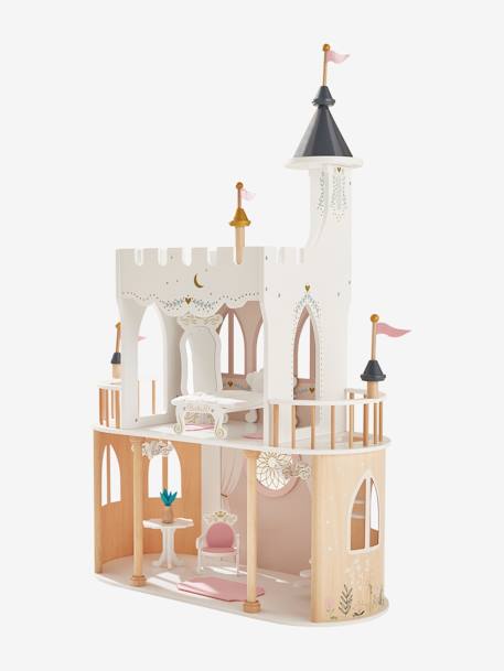 Princess Castle for Fashion Dolls in FSC® wood WHITE LIGHT SOLID WITH DESIGN 