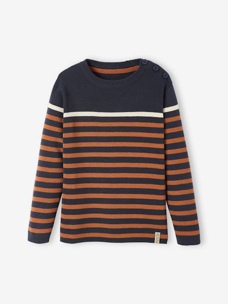 Sailor-Style Striped Jumper for Boys BROWN MEDIUM STRIPED+ecru+green+WHITE LIGHT SOLID WITH DESIGN 