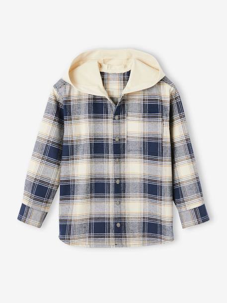 Shacket with Hood in Chequered Flannel for Boys - blue dark checks ...