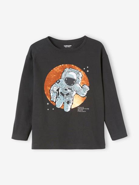 Astronaut Top with Reversible Sequins for Boys GREY DARK SOLID WITH DESIGN+marl grey 