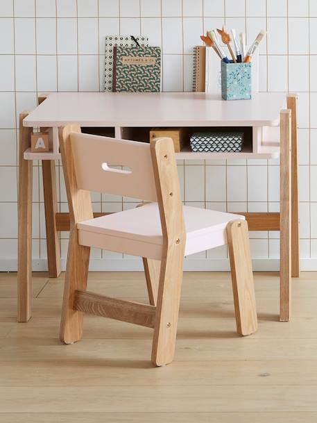 Junior Chair, Seat Height 45 cm, ARCHITEKT LINE Green/Wood+PINK MEDIUM SOLID+Wood/White 