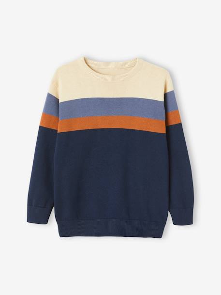 Striped Colourblock Jumper in Fine Knit for Boys BEIGE LIGHT SOLID WITH DESIGN+marl grey 