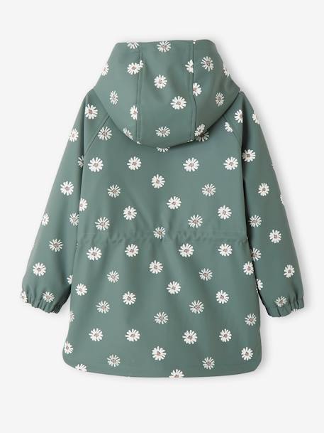 Hooded Raincoat with Magical Motifs for Girls GREEN MEDIUM ALL OVER PRINTED+rosy apricot 