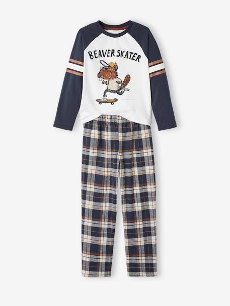 Beaver Pyjamas with Flannel Bottoms for Boys BLUE DARK SOLID WITH DESIGN 