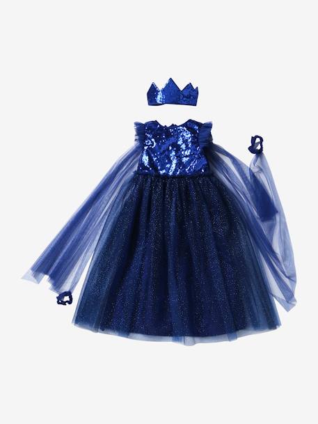 Princess Costume with Veil & Crown Blue+emerald green+Gold+Pink+red 