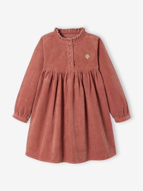 Corduroy Dress with Frilled Collar for Girls BROWN MEDIUM SOLID 