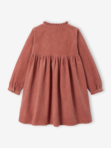 Corduroy Dress with Frilled Collar for Girls BROWN MEDIUM SOLID 