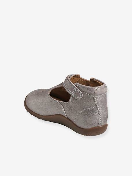 T-Strap Shoes in Glittery Leather for Baby Girls, Designed for First Steps BROWN MEDIUM METALLIZED 