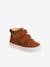 High-Top Unisex Furry Trainers in Leather for Babies BROWN MEDIUM SOLID 