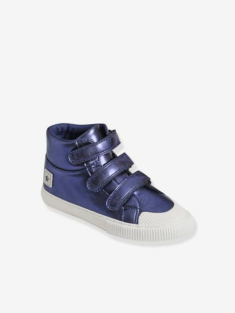 High-Top Trainers with Touch Fasteners for Girls BLUE DARK METALLIZED 