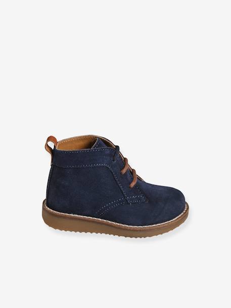 Lace-Up Ankle Boots in Leather for Babies BLUE DARK SOLID 