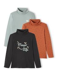 Girls-Tops-Roll Neck Tops-Pack of 3 High Neck Tops, for Girls