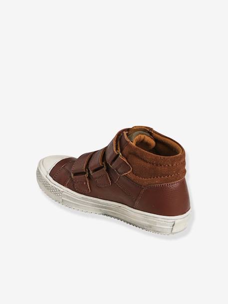 Leather High-Top Trainers for Boys BLACK DARK SOLID+BROWN DARK SOLID 