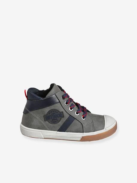 High-Top Trainers with Laces & Zips for Boys GREY MEDIUM SOLID 