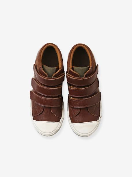 Leather High-Top Trainers for Boys BLACK DARK SOLID+BROWN DARK SOLID 