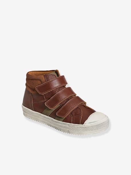 Leather High-Top Trainers for Boys BLACK DARK SOLID+BROWN DARK SOLID 