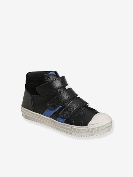 Leather High-Top Trainers for Boys BLACK DARK SOLID+BROWN DARK SOLID 