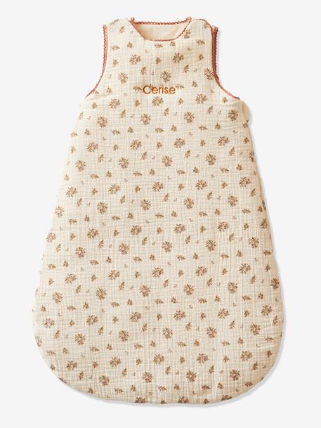 Sleeveless Baby Sleep Bag in Cotton Gauze, Barn BEIGE LIGHT ALL OVER PRINTED 