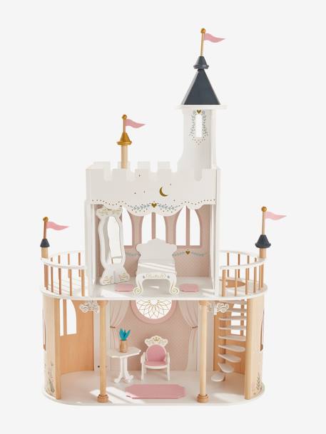 Princess Castle for Fashion Dolls in FSC® wood WHITE LIGHT SOLID WITH DESIGN 