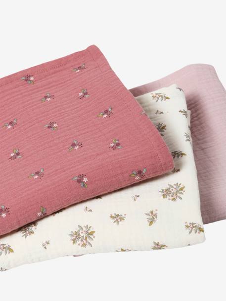 Pack of 3 Cotton Muslin Squares, Barn PINK MEDIUM ALL OVER PRINTED 