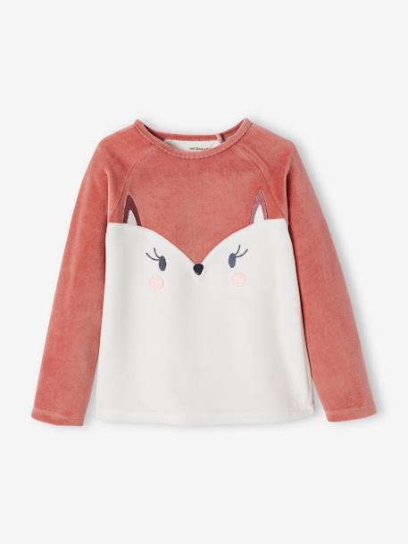 Fox Pyjamas in Velour for Girls PINK DARK SOLID WITH DESIGN 