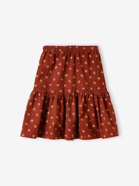 Corduroy Skirt with Flowers & Iridescent Details, for Girls BROWN MEDIUM ALL OVER PRINTED 