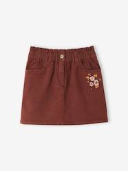 -Paperbag Skirt with Embroidered Flowers, for Girls