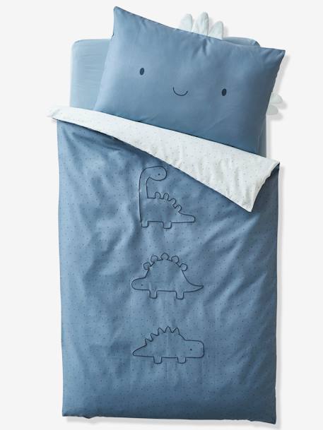 Reversible Duvet Cover for Babies, Little Dino BLUE MEDIUM ALL OVER PRINTED 