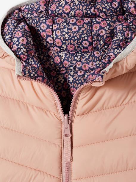 Reversible Lightweight Padded Jacket with Padding in Recycled Polyester, for Girls 6306+GREY DARK ALL OVER PRINTED+night blue+PINK BRIGHT ALL OVER PRINTED 