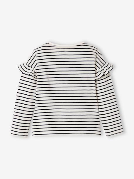 Top with Message, Ruffled Sleeves, for Girls BLUE MEDIUM ALL OVER PRINTED+hazel+WHITE LIGHT STRIPED 