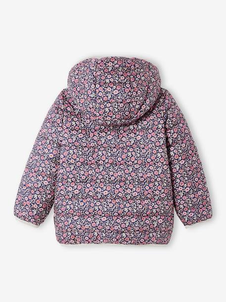 Reversible Lightweight Padded Jacket with Padding in Recycled Polyester, for Girls 6306+GREY DARK ALL OVER PRINTED+night blue+PINK BRIGHT ALL OVER PRINTED 