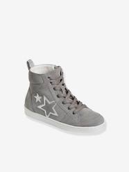 -High-Top Leather Trainers with Laces & Zips for Girls