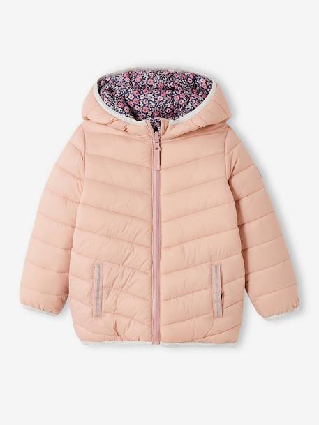 Reversible Lightweight Padded Jacket with Padding in Recycled Polyester, for Girls 6306+GREY DARK ALL OVER PRINTED+night blue+PINK BRIGHT ALL OVER PRINTED 