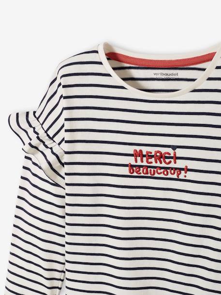 Top with Message, Ruffled Sleeves, for Girls BLUE MEDIUM ALL OVER PRINTED+hazel+WHITE LIGHT STRIPED 